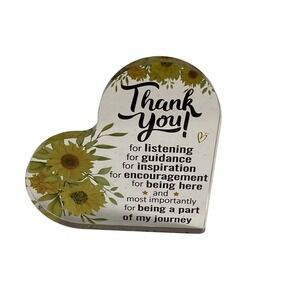 Heart Shaped Thank You Gift Plaque Sunflowers Guidance Inspiration Encouragement